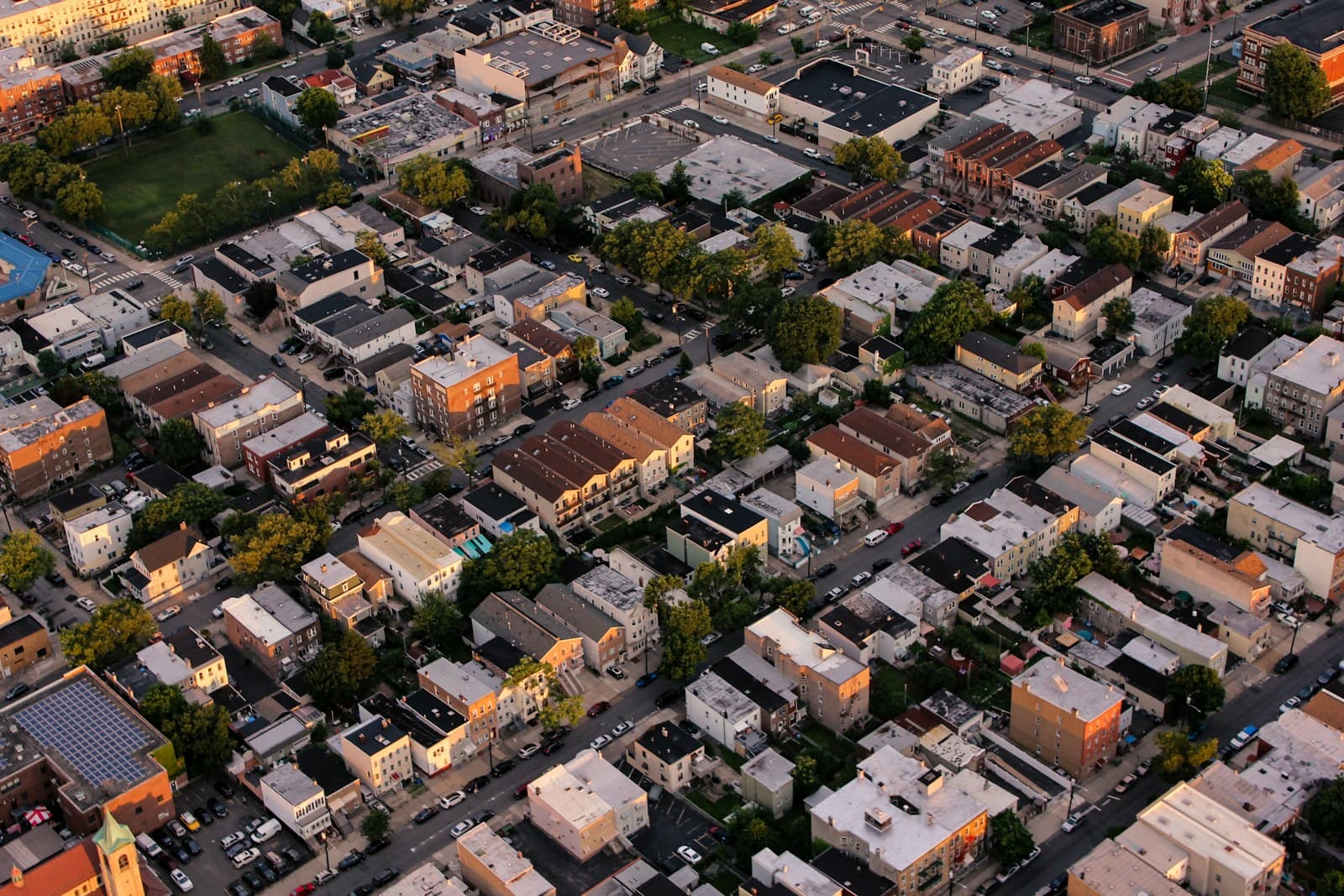 Aerial view of a residential neighborhood, the local map a contractor needs to dominate to win calls.