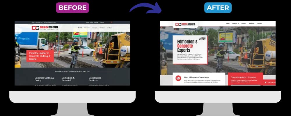 Before and after contractor website design in Utah